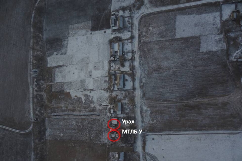 Техника ВСУ в н.п. Пищевик. Кадр аэрофотосъемки